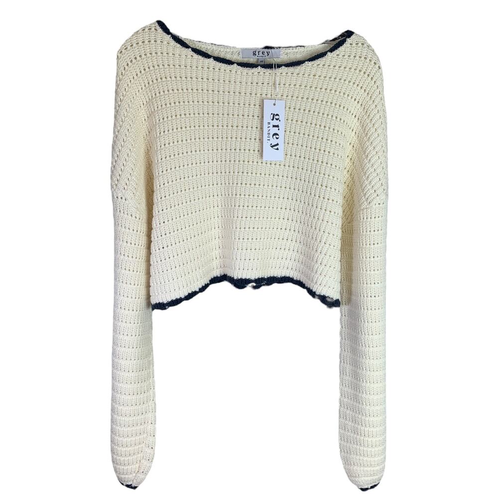Grey Bandit Sweater Womens Sz XS Cream Knit‎ Boat Neck Long Sleeves NWT